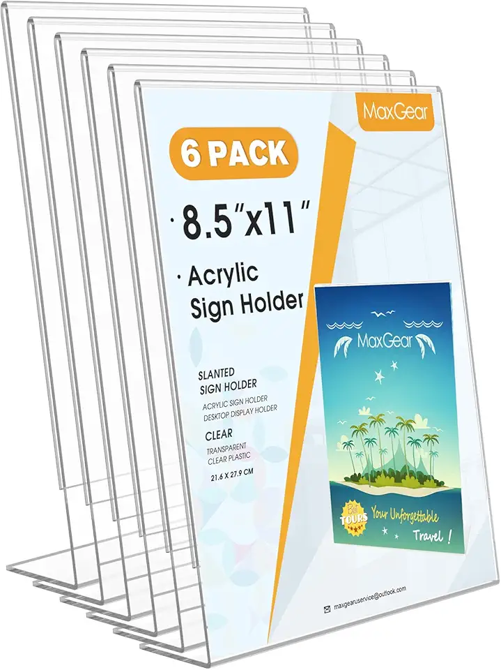 MaxGear 6 Pack Acrylic Sign Holder 8.5 X 11, Plastic Paper...