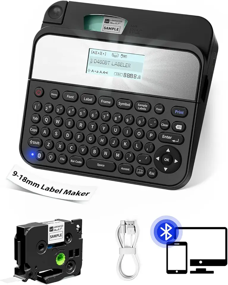 18mm Label Maker Machine with-Tape, D480BT Bluetooth...
