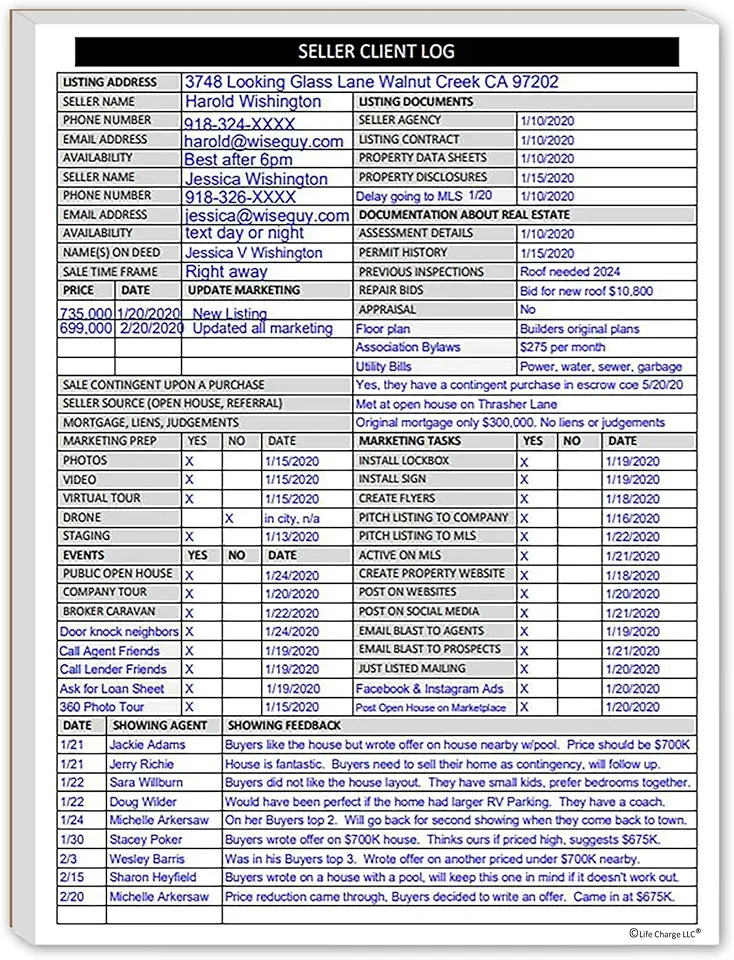 Real Estate Agent Supplies - Home Seller Client Log to...